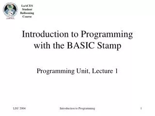 Introduction to Programming with the BASIC Stamp