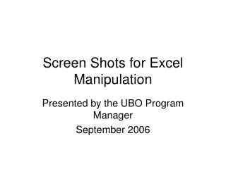 Screen Shots for Excel Manipulation