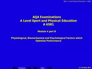 AQA Examinations A Level Sport and Physical Education A 6581 Module 4 part B