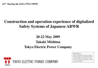 20-22 May 2009 Takaki Mishima Tokyo Electric Power Company