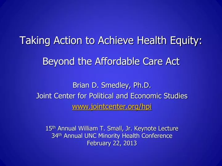 taking action to achieve health equity beyond the affordable care act