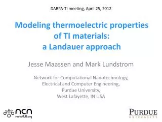 Modeling thermoelectric properties of TI materials: a Landauer approach