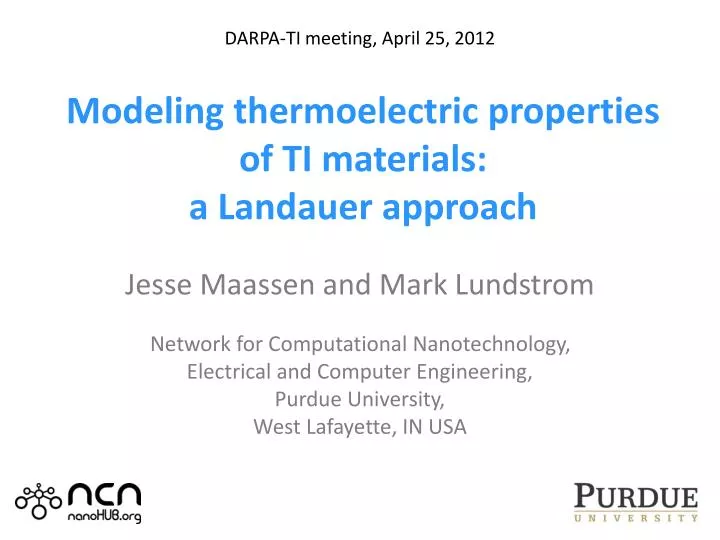 modeling thermoelectric properties of ti materials a landauer approach