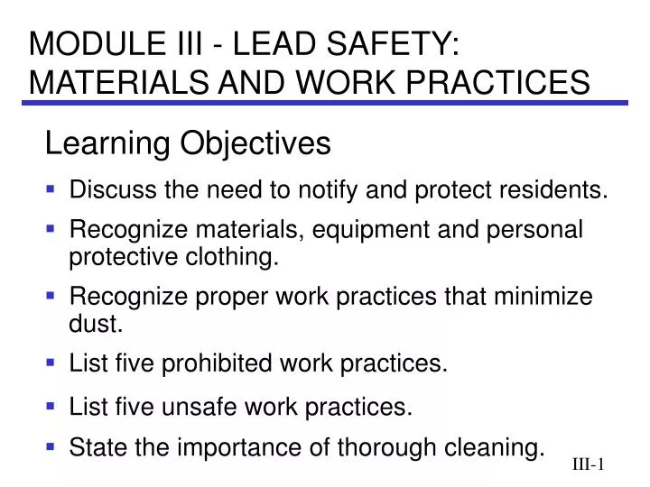 module iii lead safety materials and work practices