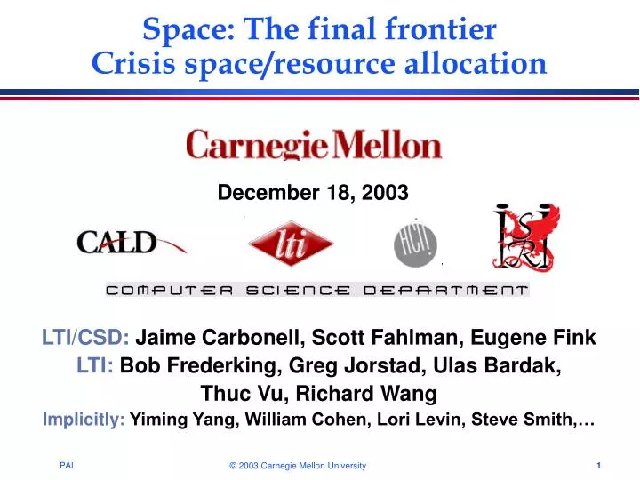 space the final frontier crisis space resource allocation