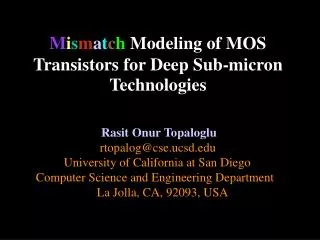 M i s m a t c h Modeling of MOS Transistors for Deep Sub-micron Technologies