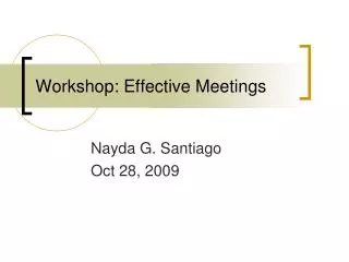 Workshop: Effective Meetings