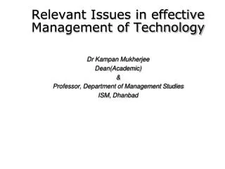 Relevant Issues in effective Management of Technology