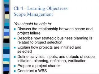 ch 4 learning objectives scope management