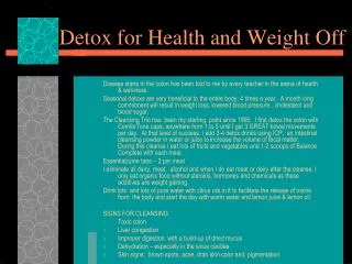 Detox for Health and Weight Off