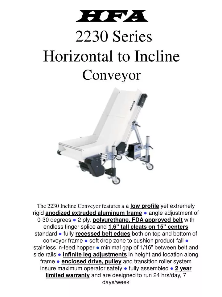 hfa 2230 series horizontal to incline conveyor