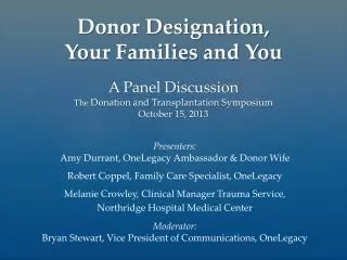 A Panel Discussion The Donation and Transplantation Symposium October 15, 2013