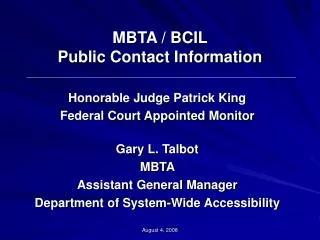 MBTA / BCIL Public Contact Information