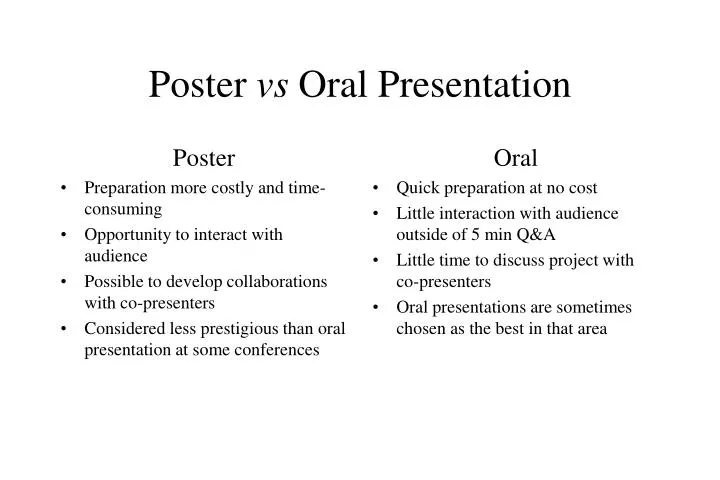 oral presentation vs poster presentation eras