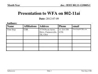 Presentation to WFA on 802-11ai