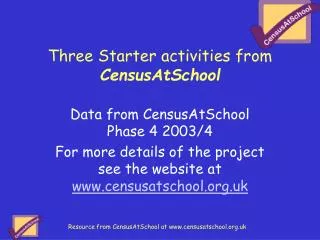 Three Starter activities from CensusAtSchool