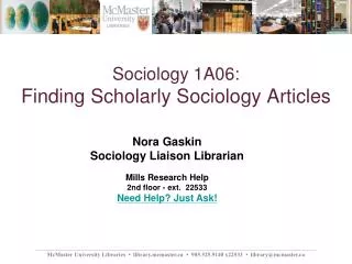 Sociology 1A06: Finding Scholarly Sociology Articles