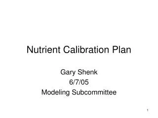 Nutrient Calibration Plan