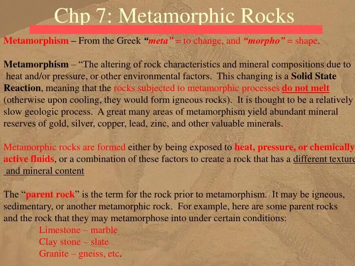 chp 7 metamorphic rocks