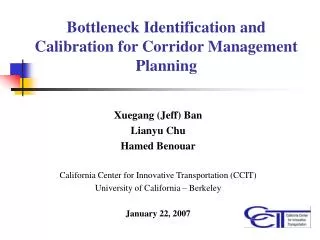 Bottleneck Identification and Calibration for Corridor Management Planning