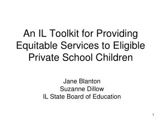 An IL Toolkit for Providing Equitable Services to Eligible Private School Children