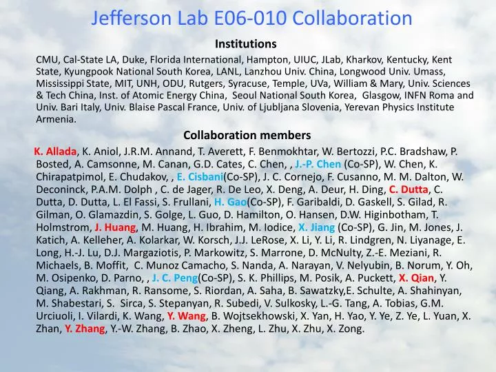 jefferson lab e06 010 collaboration