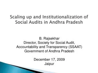 Scaling up and Institutionalization of Social Audits in Andhra Pradesh