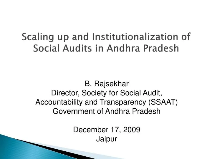 scaling up and institutionalization of social audits in andhra pradesh