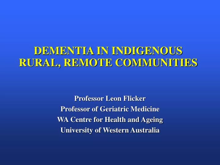 dementia in indigenous rural remote communities