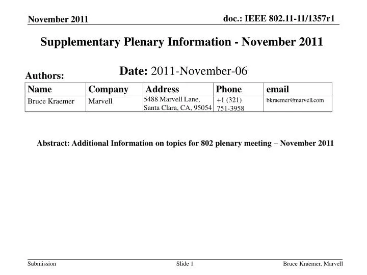 supplementary plenary information november 2011