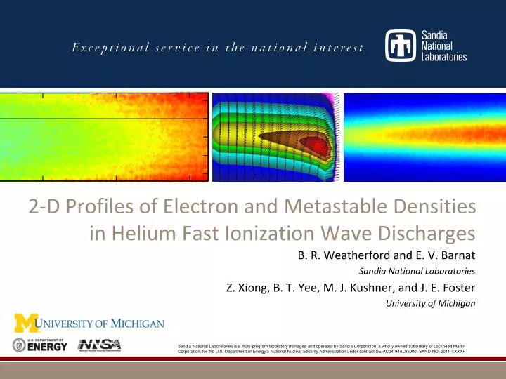 2 d profiles of electron and metastable densities in helium fast ionization wave discharges