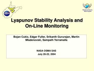 Lyapunov Stability Analysis and On-Line Monitoring
