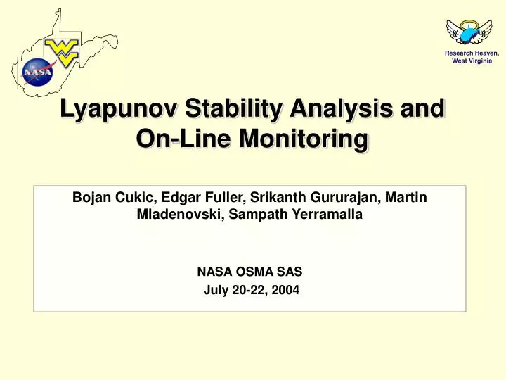 lyapunov stability analysis and on line monitoring