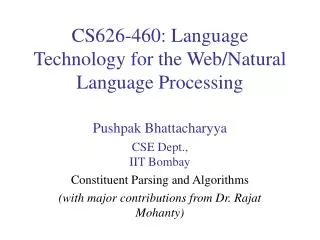 CS626-460: Language Technology for the Web/Natural Language Processing