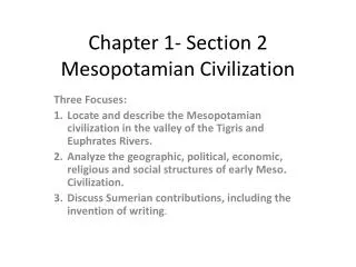 Chapter 1- Section 2 Mesopotamian Civilization