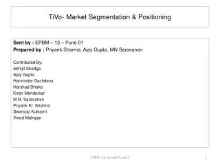 TiVo- Market Segmentation &amp; Positioning