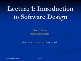Lecture 1: Introduction to Software Design