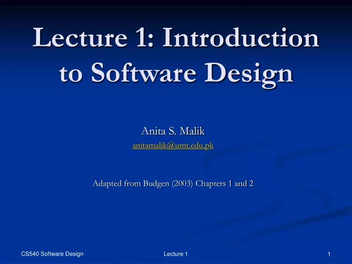 lecture 1 introduction to software design