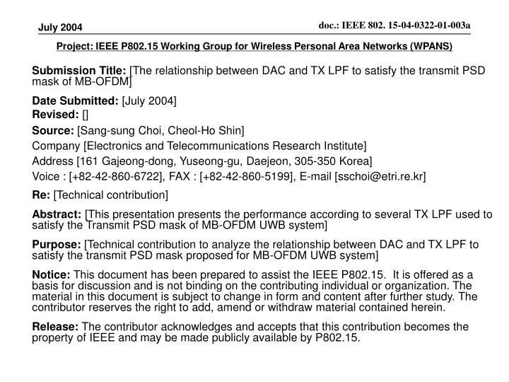 project ieee p802 15 working group for wireless personal area networks wpans