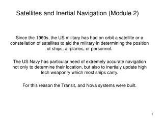 Satellites and Inertial Navigation (Module 2)