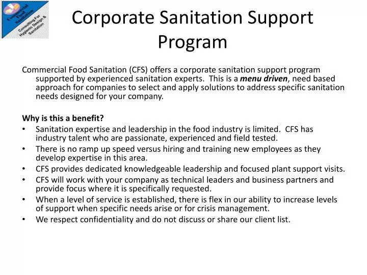 corporate sanitation support program