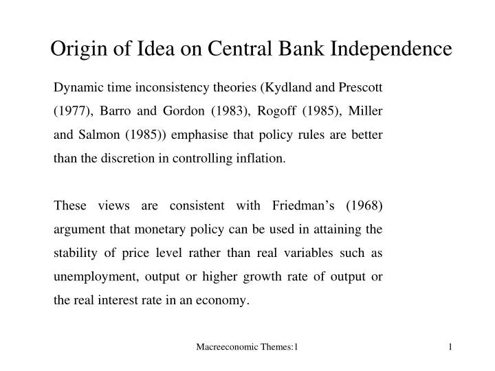 origin of idea on central bank independence