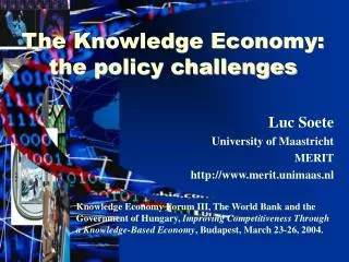 The Knowledge Economy: the policy challenges
