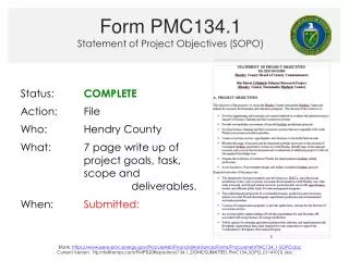 Form PMC134.1 Statement of Project Objectives (SOPO)