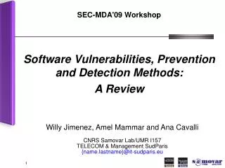 SEC-MDA'09 Workshop