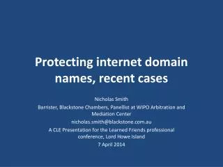 Protecting internet domain names, recent cases