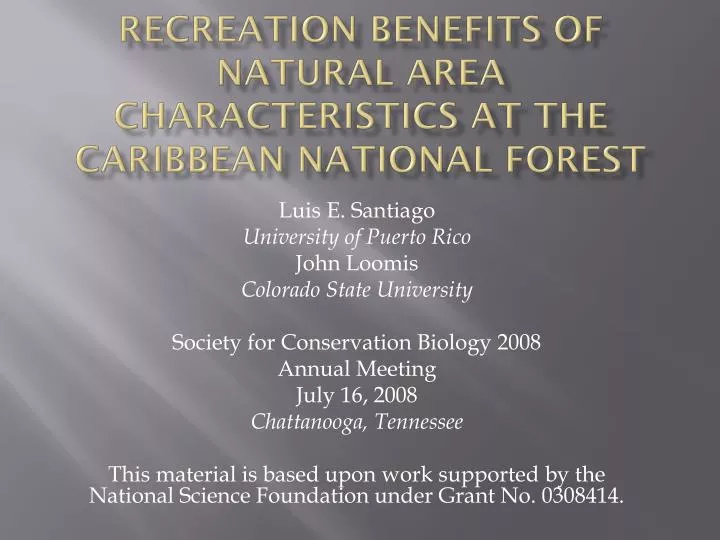 recreation benefits of natural area characteristics at the caribbean national forest