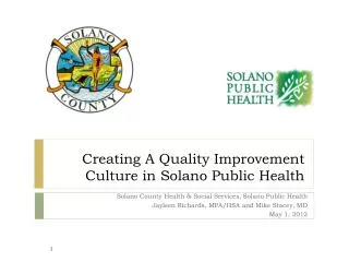 Creating A Quality Improvement Culture in Solano Public Health