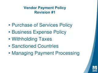 Vendor Payment Policy Revision #1