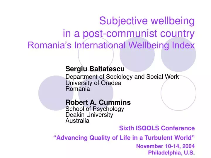 subjective wellbeing in a post communist country romania s international wellbeing index